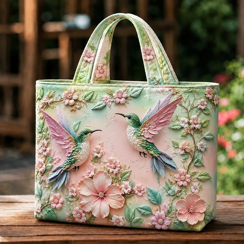 Hummingbird Floral Design Tote Bag